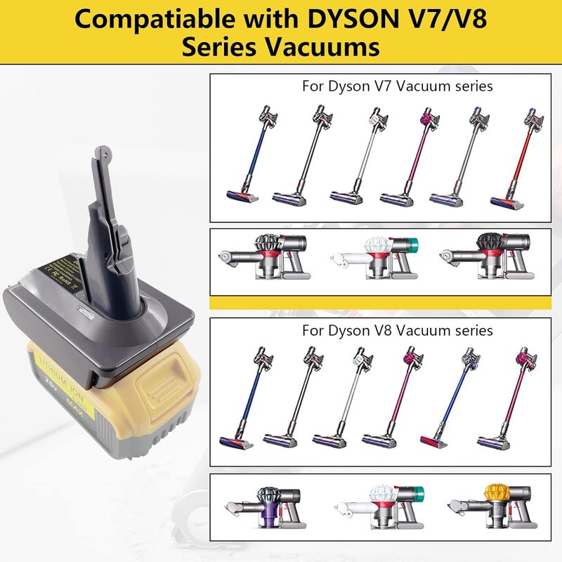 ASUNT New Version V8 V7 Battery Adapter for DeWalt 20V Lithium Battery Convert to Replace for Dyson V8 V7 Battery, Work for Dyson V8/7 Series Vacuum Cleaners V8/7 Animal V8/7 Absolute V8/7 Motorhead - Image 4